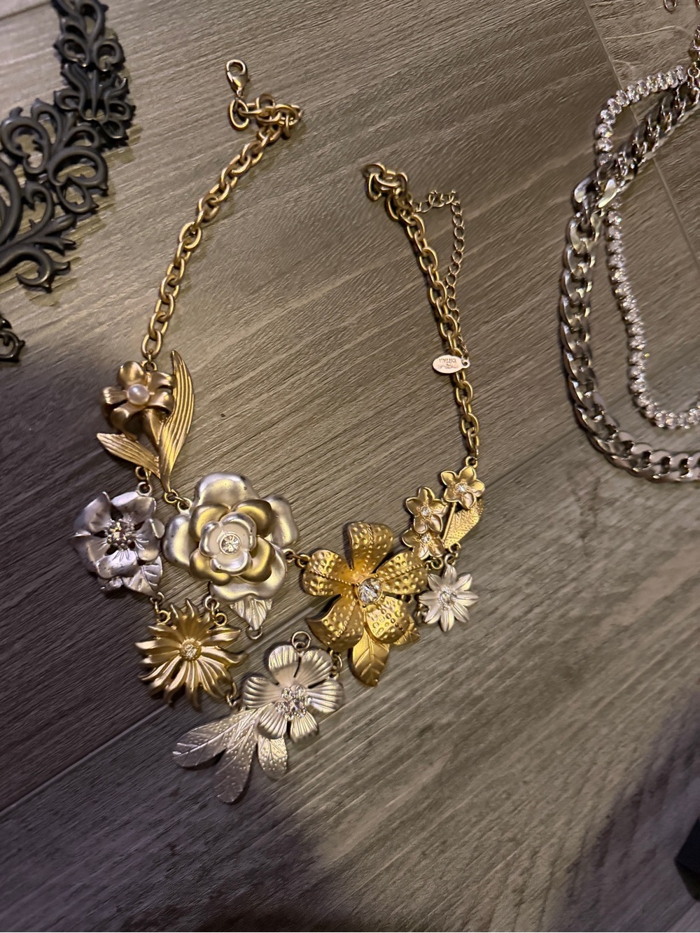Floral Two-Tone Statement Necklace - Gold & Silver